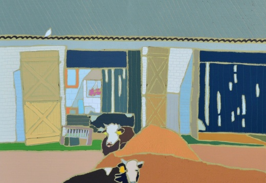 Krowy na podwórku,100x100cm,olej na płótnie,2016 (Cows in the backyard,100x100cm,oil on linen,2016) (1024x1014)